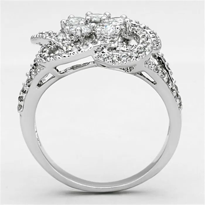 Rings Alamode 3W523 Rhodium Brass Ring with AAA Grade CZ in Clear