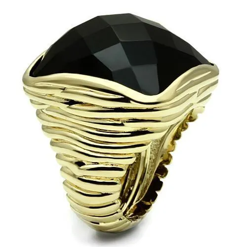 Rings Alamode LO2519 Gold Brass Ring with AAA Grade CZ in Jet