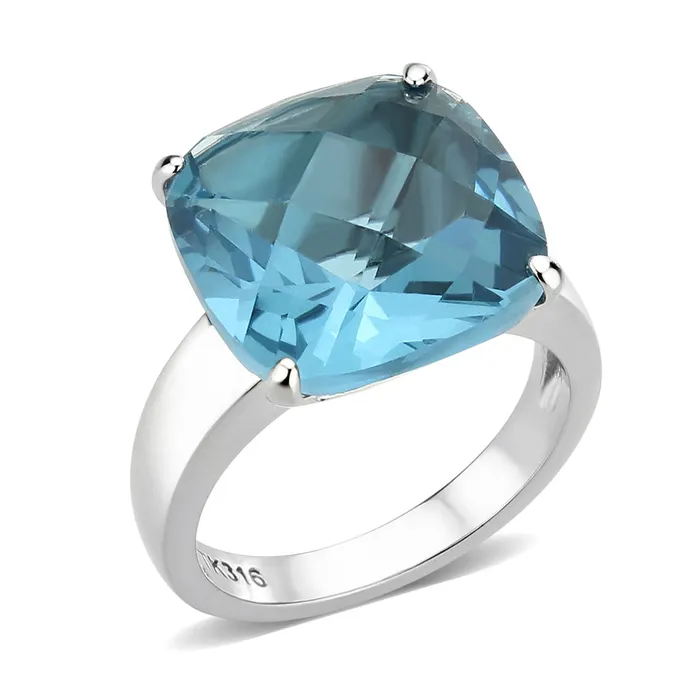 Rings Alamode TK3830 High polished no plating Stainless Steel Ring with Synthetic in SeaBlue Rings Alamode TK3830 High polished no plating Stainless Steel Ring with Synthetic in SeaBlue