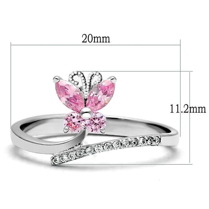 Rings Alamode TS042 Rhodium 925 Sterling Silver Ring with AAA Grade CZ in Light Rose