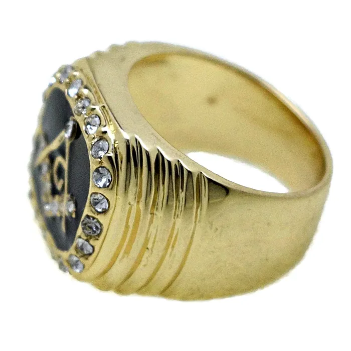 Rings Bling Cartel Admin Mason Masonic Gold Finish and Black Oil Square Ring