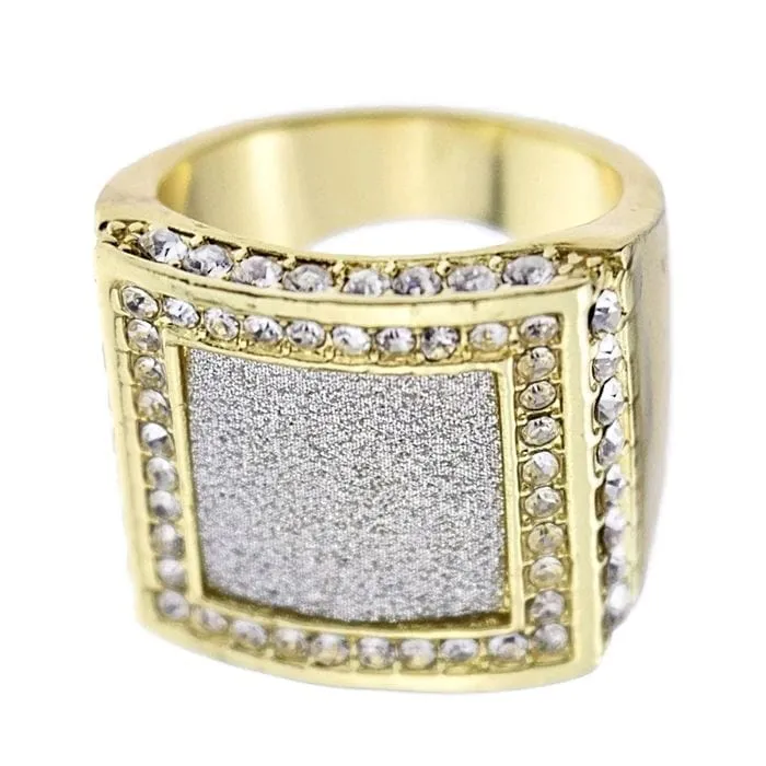 Rings Bling Cartel Admin Square Sand Blast Gold Finish Iced Hip Hop Ring