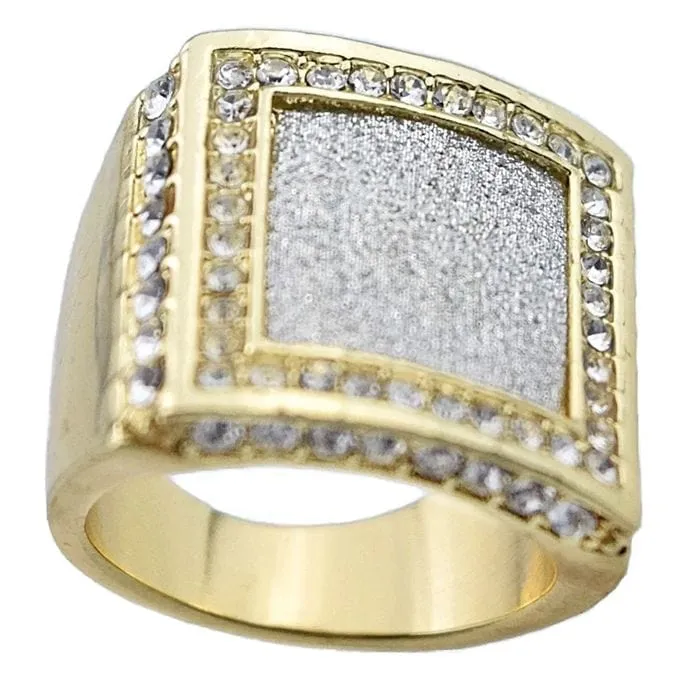 Rings Bling Cartel Admin Square Sand Blast Gold Finish Iced Hip Hop Ring