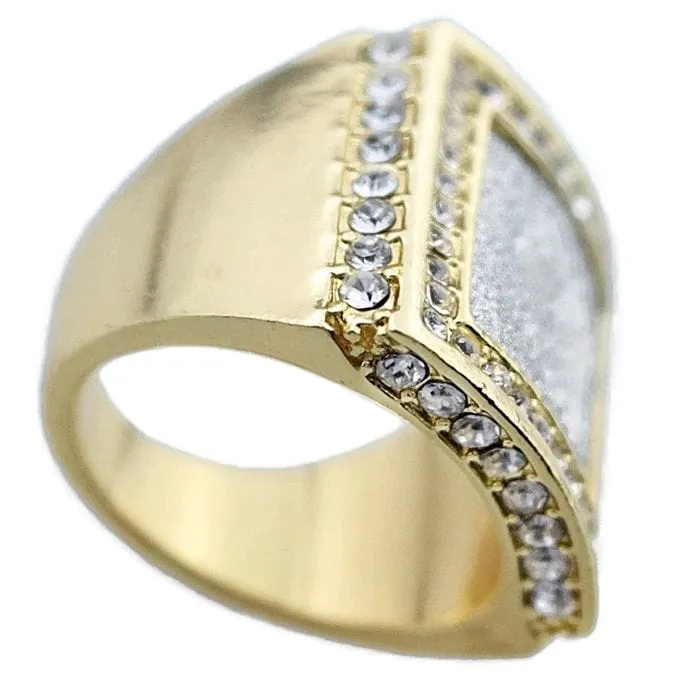 Rings Bling Cartel Admin Square Sand Blast Gold Finish Iced Hip Hop Ring