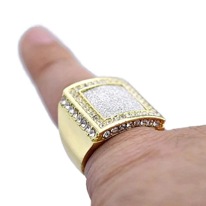 Rings Bling Cartel Admin Square Sand Blast Gold Finish Iced Hip Hop Ring