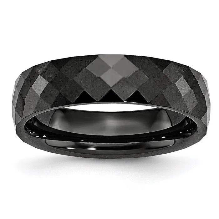Rings Chisel Ceramic Black 6mm Faceted Polished Band Rings Chisel Ceramic Black 6mm Faceted Polished Band