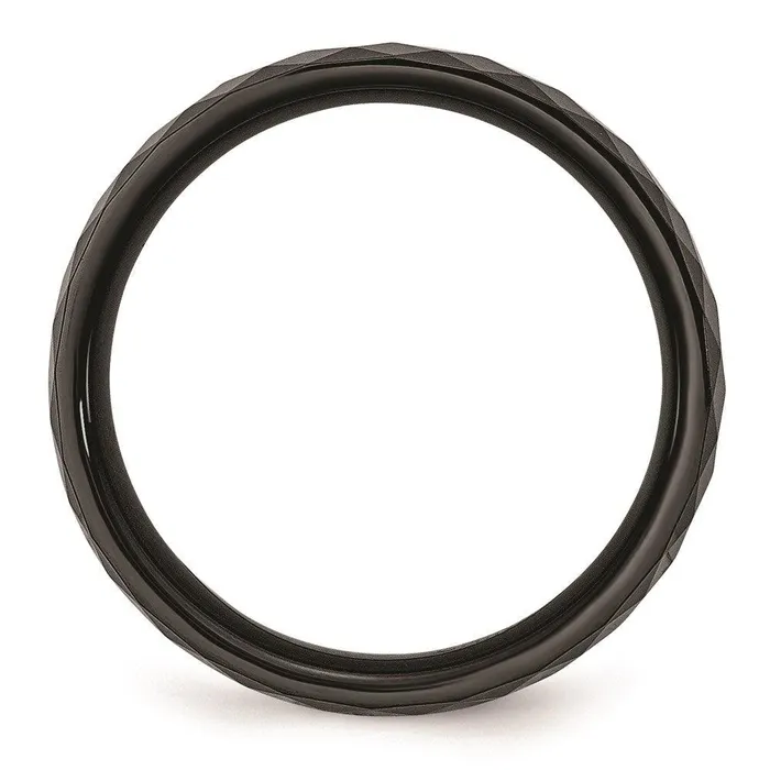 Rings Chisel Ceramic Black 6mm Faceted Polished Band Rings Chisel Ceramic Black 6mm Faceted Polished Band