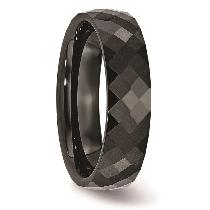Rings Chisel Ceramic Black 6mm Faceted Polished Band Rings Chisel Ceramic Black 6mm Faceted Polished Band