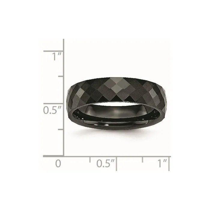 Rings Chisel Ceramic Black 6mm Faceted Polished Band Rings Chisel Ceramic Black 6mm Faceted Polished Band