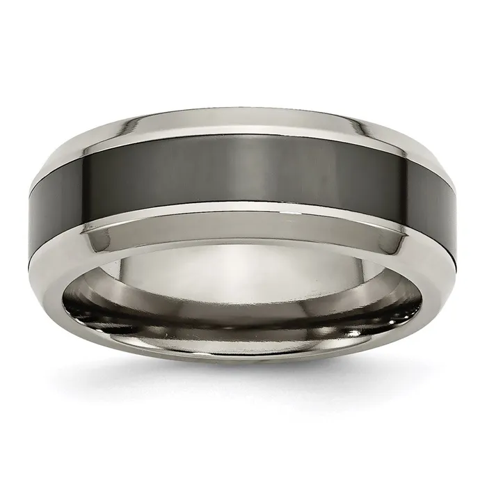 Rings Chisel Titanium Base wPolished Black Ceramic Center Beveled 8mm Band TB382