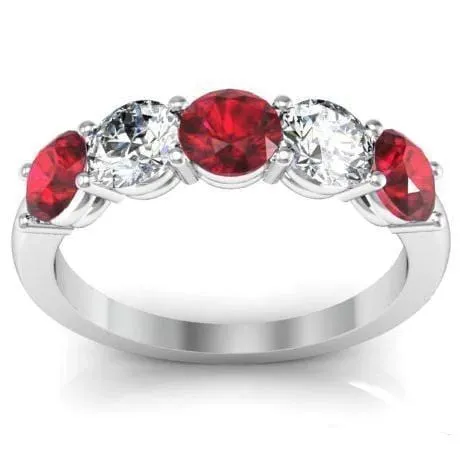 Rings deBebians 150cttw Shared Prong Ruby and Diamond 5 Stone Ring
