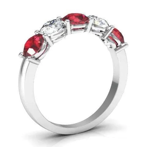 Rings deBebians 150cttw Shared Prong Ruby and Diamond 5 Stone Ring
