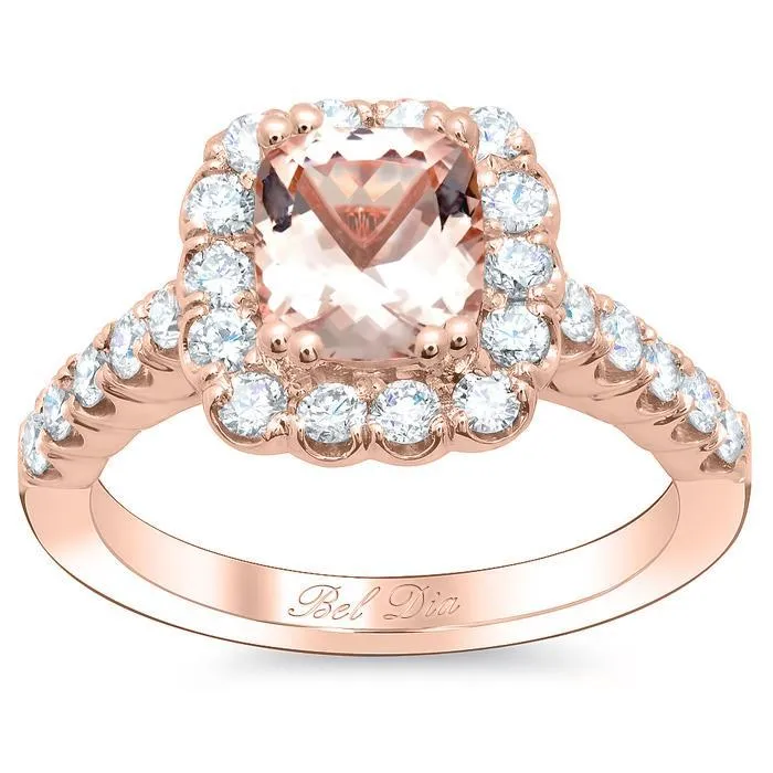 Rings deBebians Diamond Accented Morganite Halo Engagement Ring