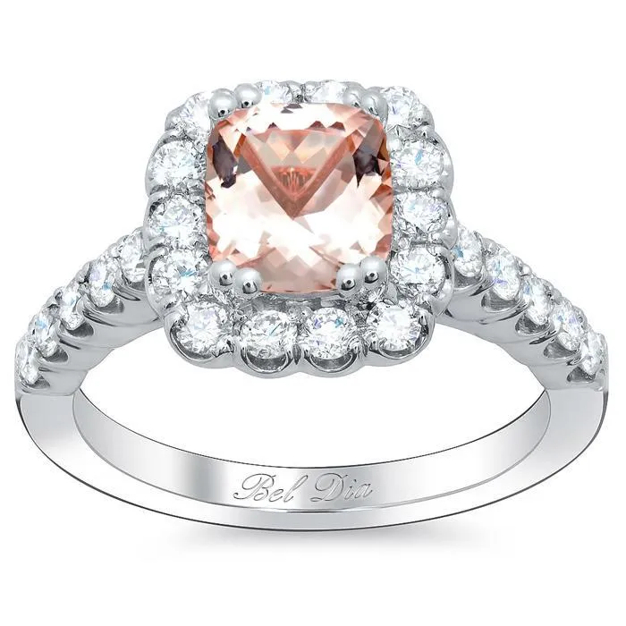 Rings deBebians Diamond Accented Morganite Halo Engagement Ring