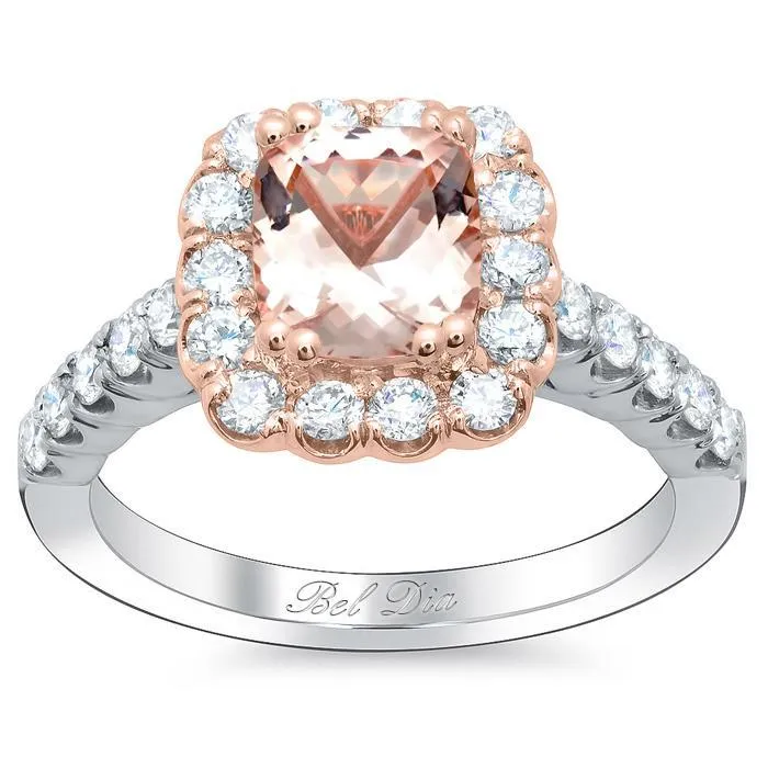 Rings deBebians Diamond Accented Morganite Halo Engagement Ring