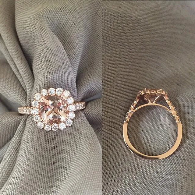 Rings deBebians Diamond Accented Morganite Halo Engagement Ring