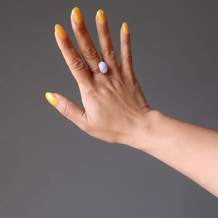 Rings Satin Crystals Blue Lace Agate Ring Cool Glacier Copper Adjustable