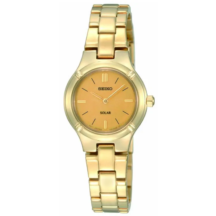 Seiko SUP068 Womens Solar Gold Dial Gold Steel Bracelet Power Reserve Watch Seiko Bracelets