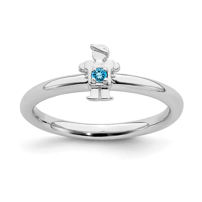 Stackable Expressions Rings Sterling Silver Stackable Expressions Rhodium Blue Topaz Boy Ring QSK1922