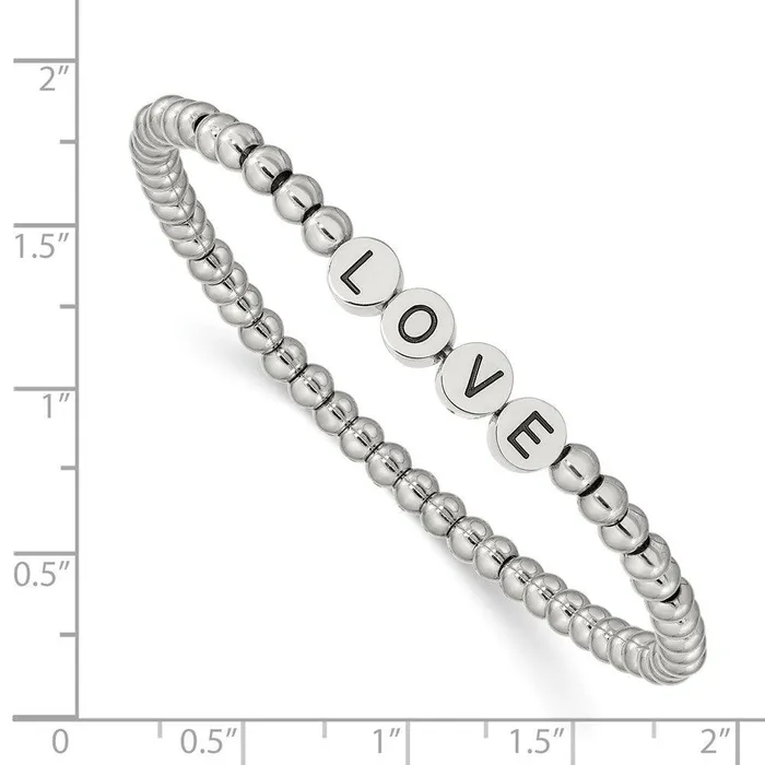 Stainless Steel Antiqued and Polished LOVE Stretch Bracelet Chisel Bracelets