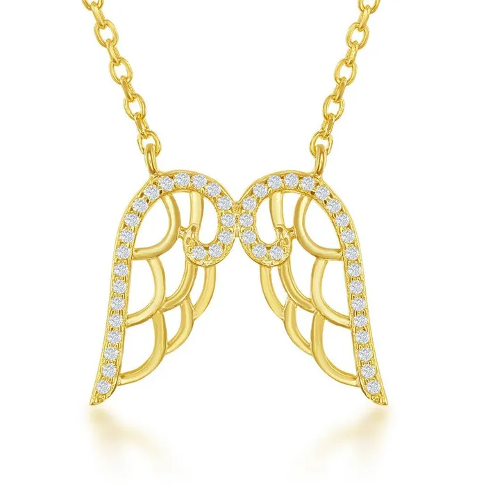 Sterling Silver Gold Plated CZ Angel Wings Necklace Classic Necklaces