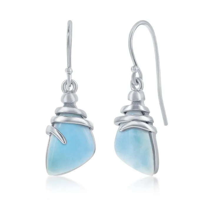 Sterling Silver Irregular Shaped Larimar Twist Design Earrings Classic Earrings