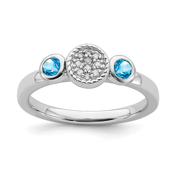 Sterling Silver Stackable Expressions Dbl Round Blue Topaz Dia Ring QSK531 Stackable Expressions Rings