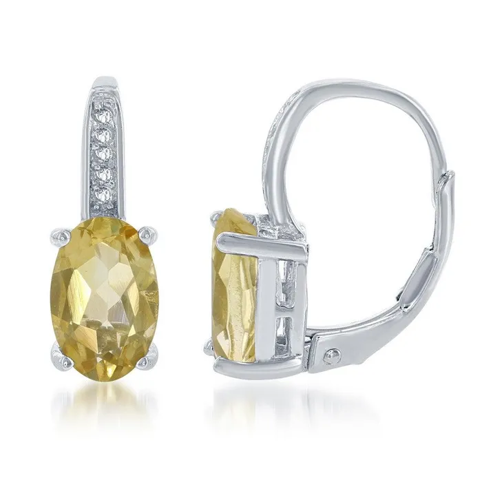 Sterling Silver Yellow Oval Citrine Topaz Earrings Classic Earrings