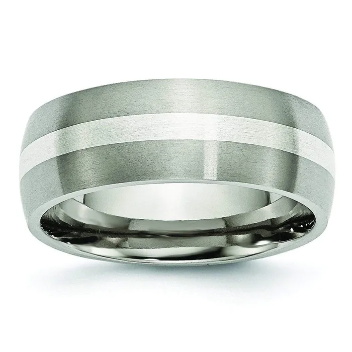 Titanium and Silver Wedding Band Matte Finish in 8mm deBebians Rings
