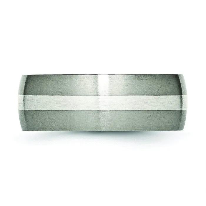 Titanium and Silver Wedding Band Matte Finish in 8mm deBebians Rings