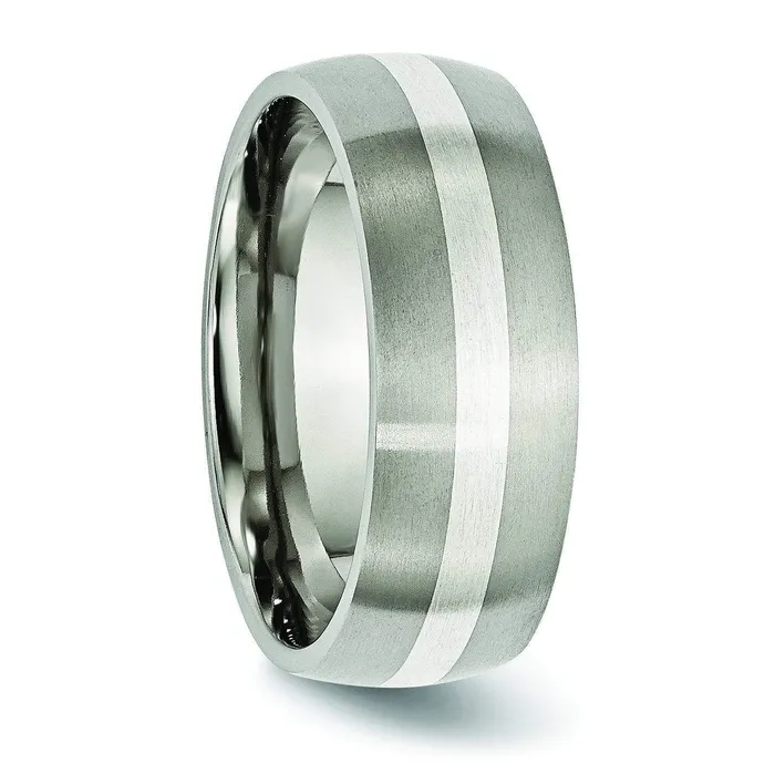 Titanium and Silver Wedding Band Matte Finish in 8mm deBebians Rings