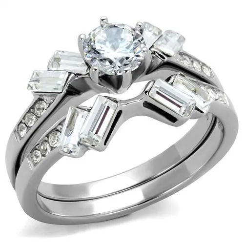 TK1856 High polished no plating Stainless Steel Ring with AAA Grade CZ in Clear Alamode Rings