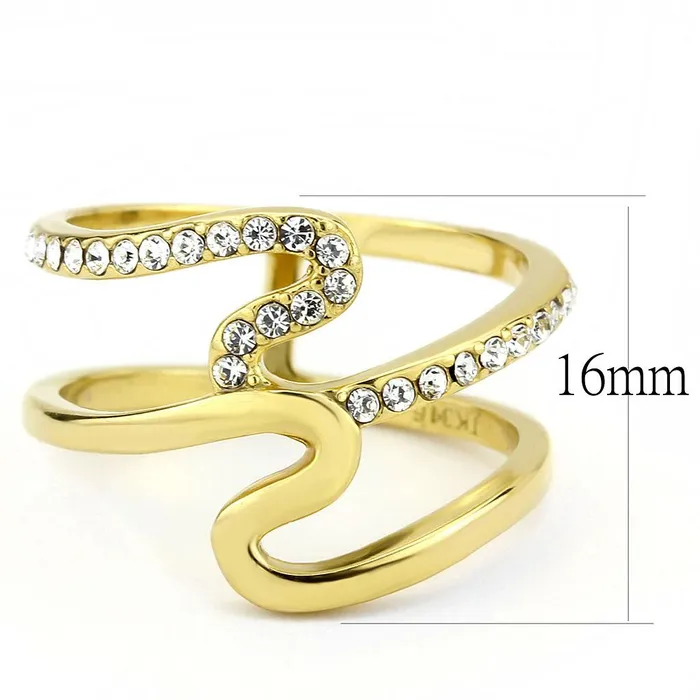 TK3574 IP GoldIon Plating Stainless Steel Ring with Top Grade Crystal in Clear Alamode Rings
