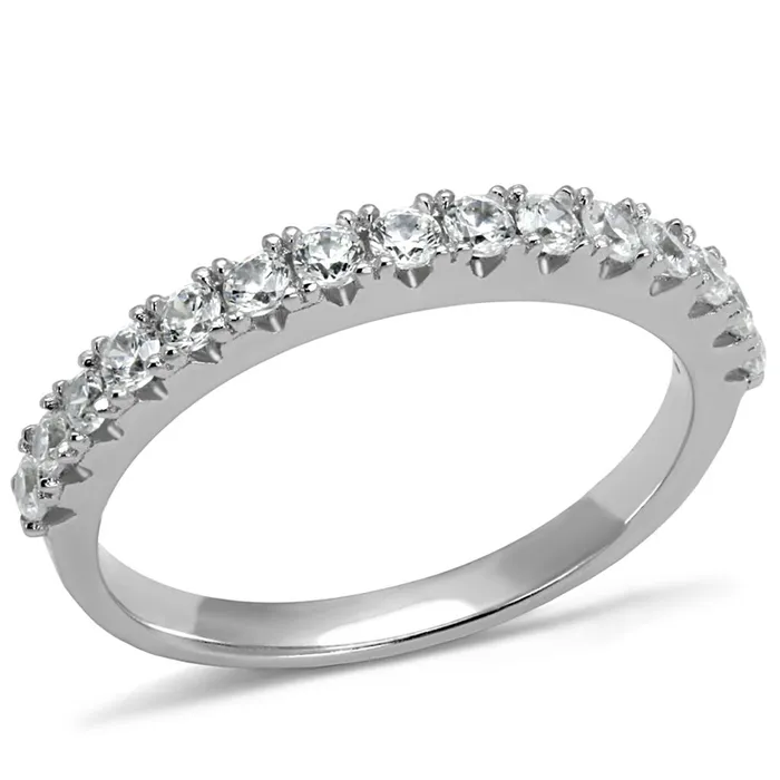 TS534 Rhodium 925 Sterling Silver Ring with AAA Grade CZ in Clear Alamode Rings