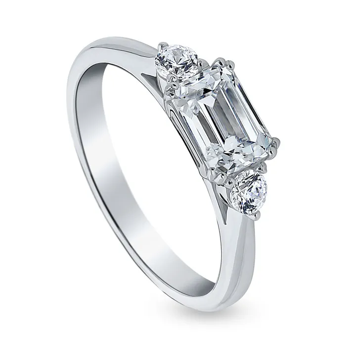 3Stone EastWest 1ct Emerald Cut CZ Ring in Sterling Silver BERRICLE Rings
