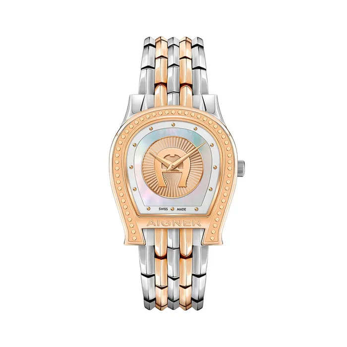 Aigner Bracelets Aigner Vittoria Womens Stainless Steel Rose Gold Plated and White MOP Dial with Metal Bracelet Strap Watch