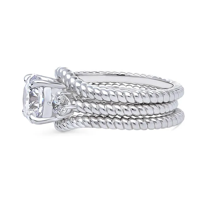 BERRICLE Rings 3Stone Woven 2ct CZ Ring Set in Sterling Silver