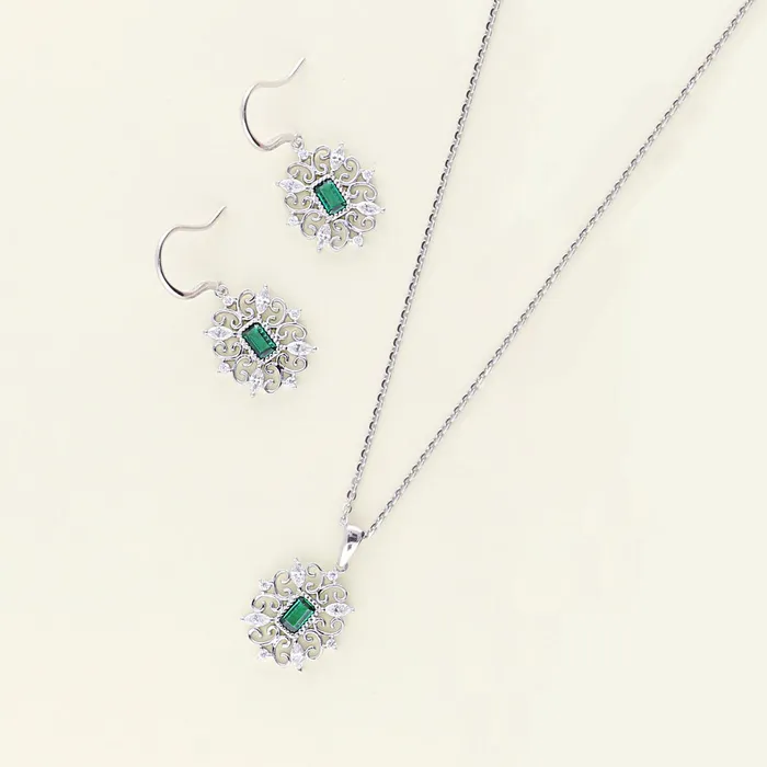 Earrings BERRICLE Art Deco Filigree Green CZ Fish Hook Earrings in Sterling Silver