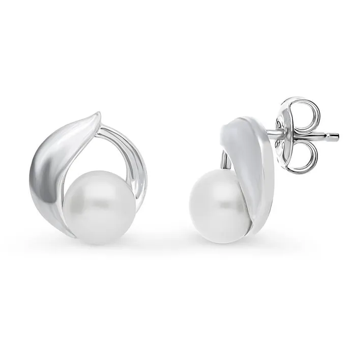 Earrings Solitaire Button Cultured Pearl Stud Earrings in Sterling Silver BERRICLE
