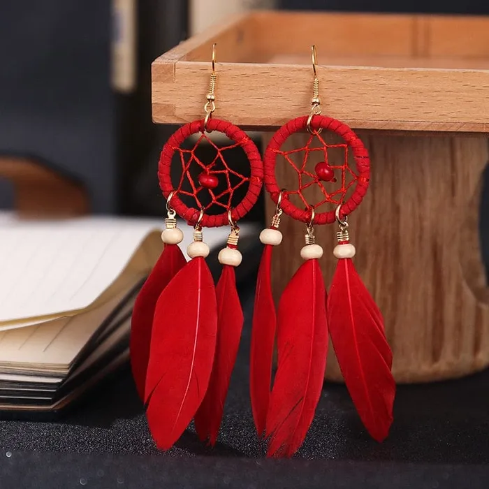 Earrings wickedafstore Dreamcatcher Feather Earrings Earrings wickedafstore Dreamcatcher Feather Earrings