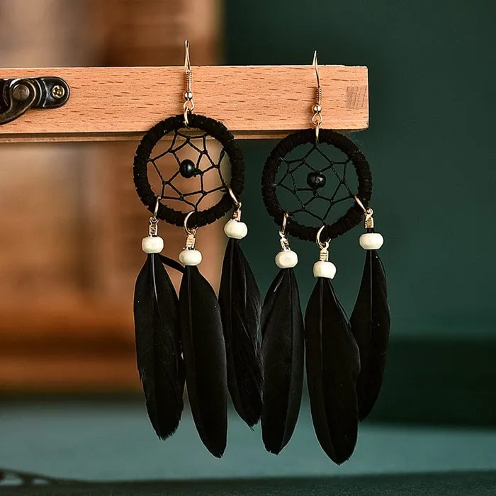 Earrings wickedafstore Dreamcatcher Feather Earrings Earrings wickedafstore Dreamcatcher Feather Earrings