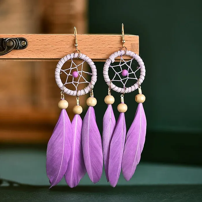 Earrings wickedafstore Dreamcatcher Feather Earrings Earrings wickedafstore Dreamcatcher Feather Earrings
