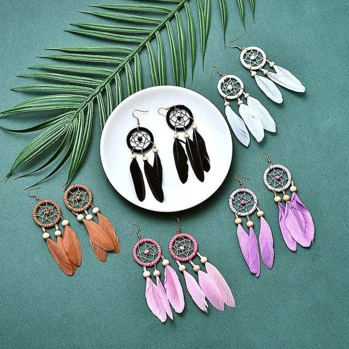 Earrings wickedafstore Dreamcatcher Feather Earrings Earrings wickedafstore Dreamcatcher Feather Earrings