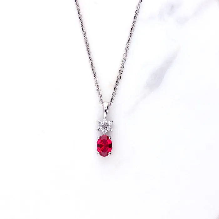 Flower Simulated Ruby CZ Necklace in Sterling Silver BERRICLE Necklaces
