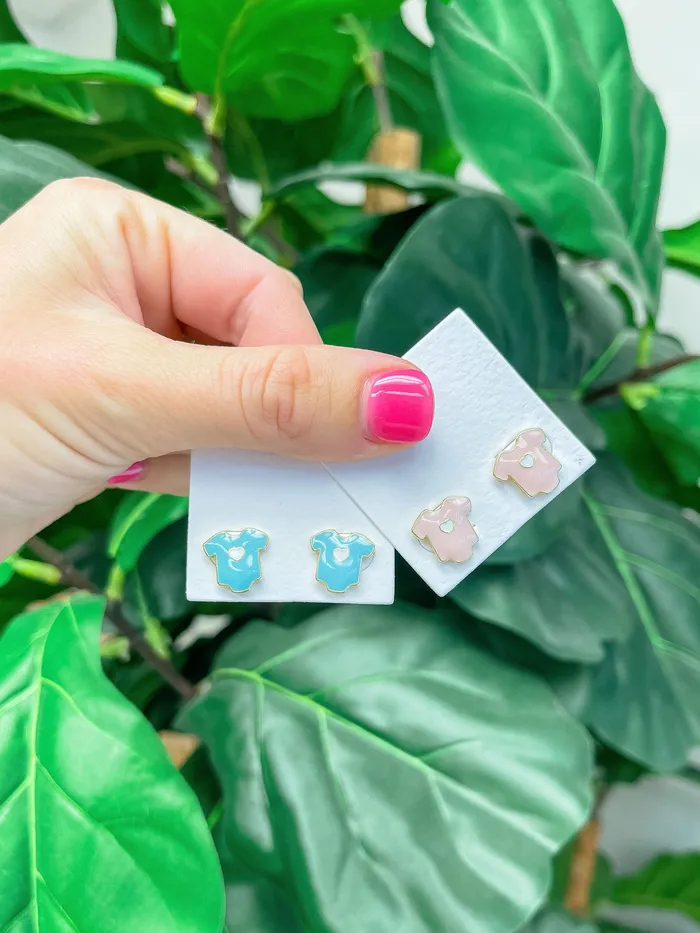 Prep Obsessed LM Earrings Baby Onesie Signature Enamel Stud Earrings Pink