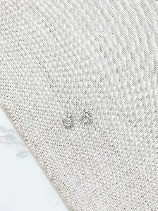 Prep Obsessed SL Earrings Double Stacked Cubic Zirconia Stud Earrings Silver