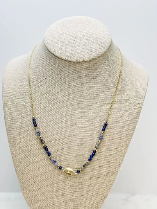 Prep Obsessed SL Necklaces Petite Semi Precious Beaded Chain Necklace Denim
