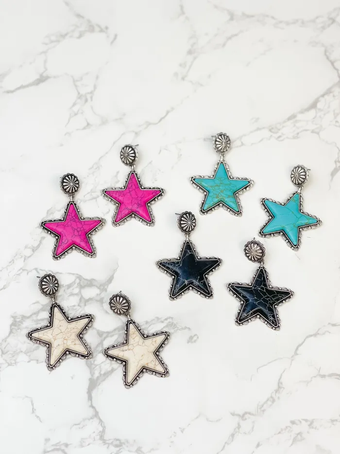 Prep Obsessed TL Earrings Semi Precious Star Statement Earrings Ivory