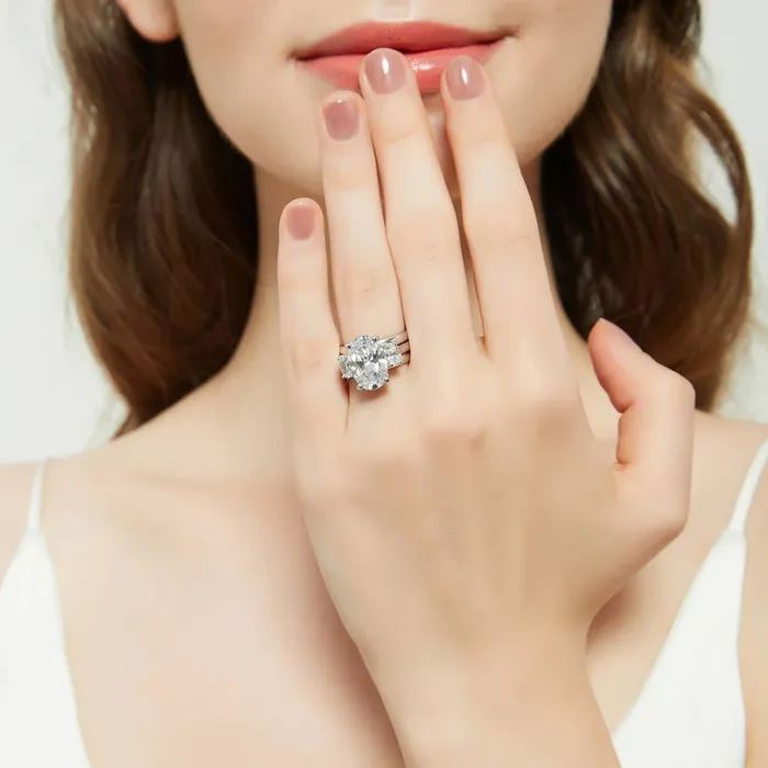 Rings BERRICLE 3Stone 55ct Oval CZ Ring Set in Sterling Silver
