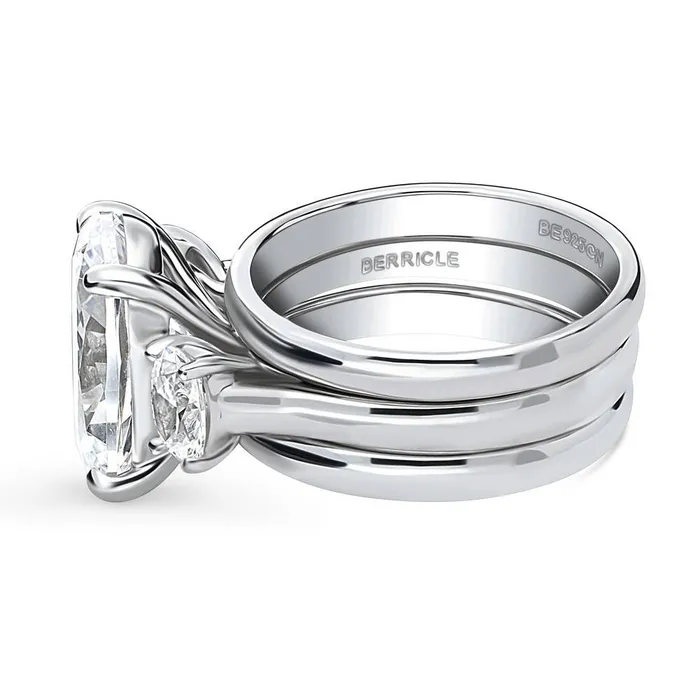Rings BERRICLE 3Stone 55ct Oval CZ Ring Set in Sterling Silver